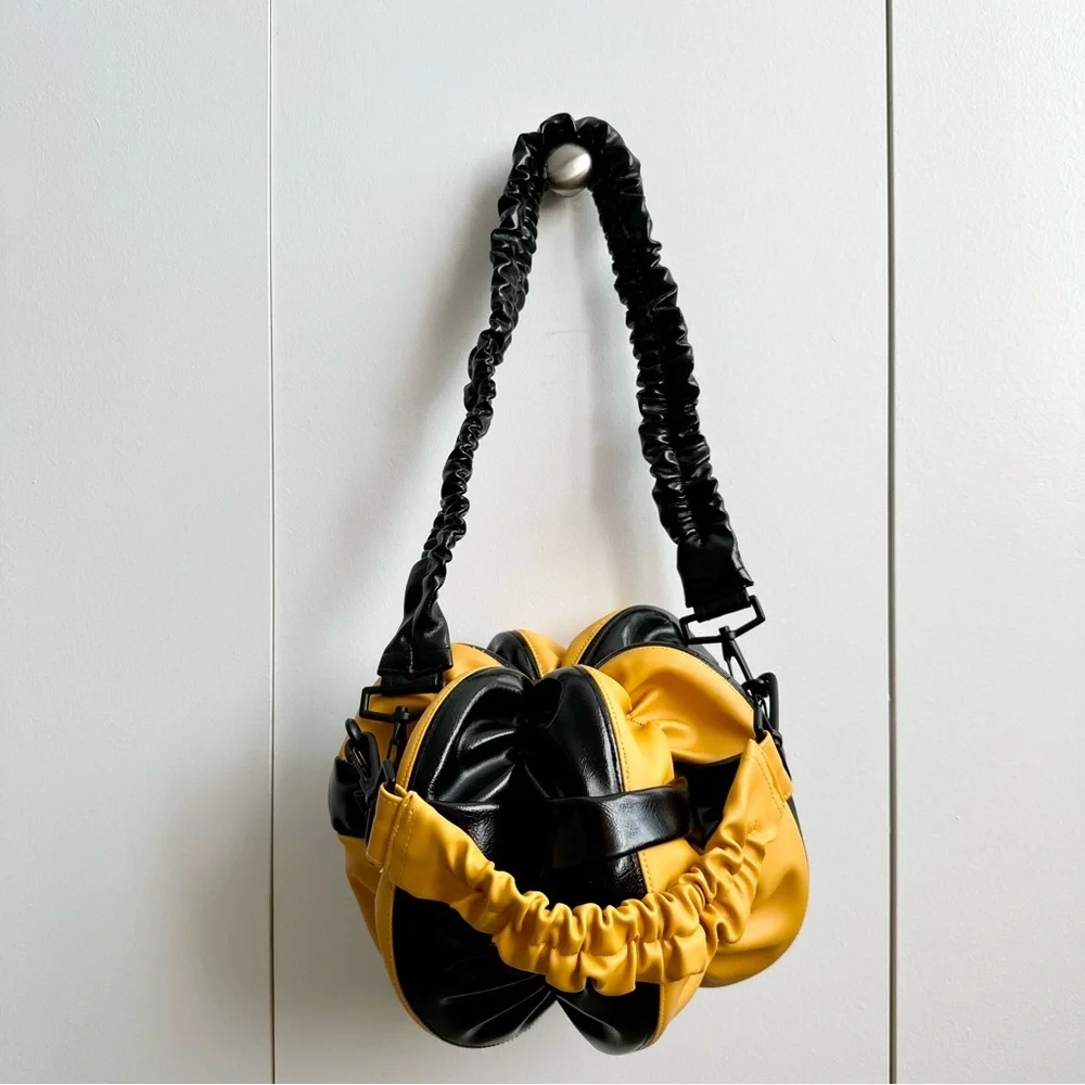 Tokyo James Small Ata Rodo Bag Yellow Black Ruched Crossbody Handbag NWT⁠